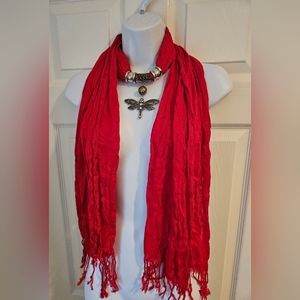 Dragonfly necklace red scarf